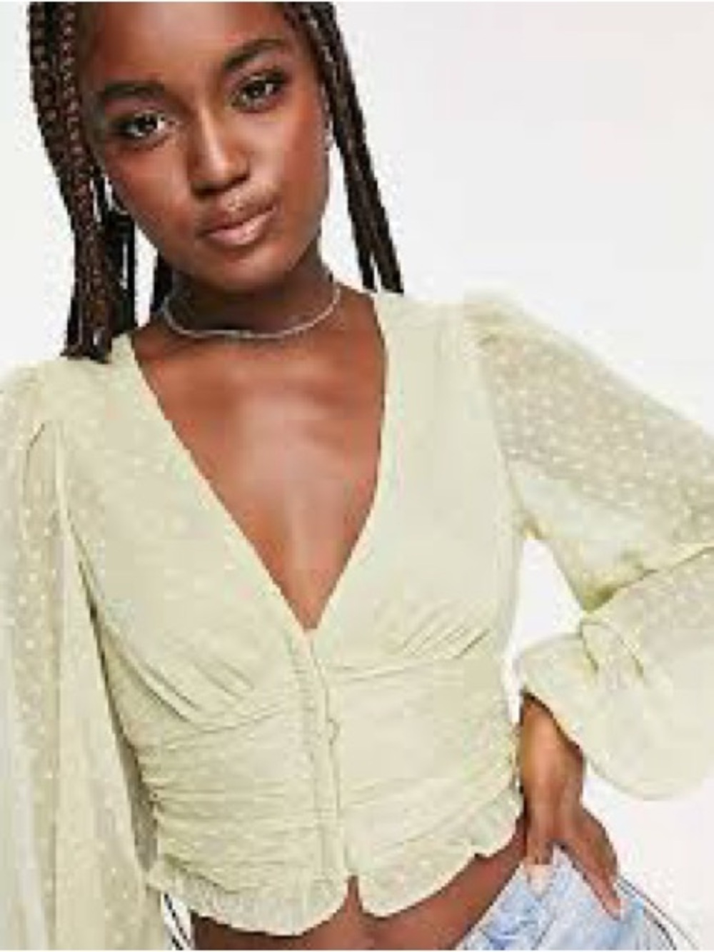 Stradivarius dobby corset top in khaki Swiss Dot Peplum Crop Blouse